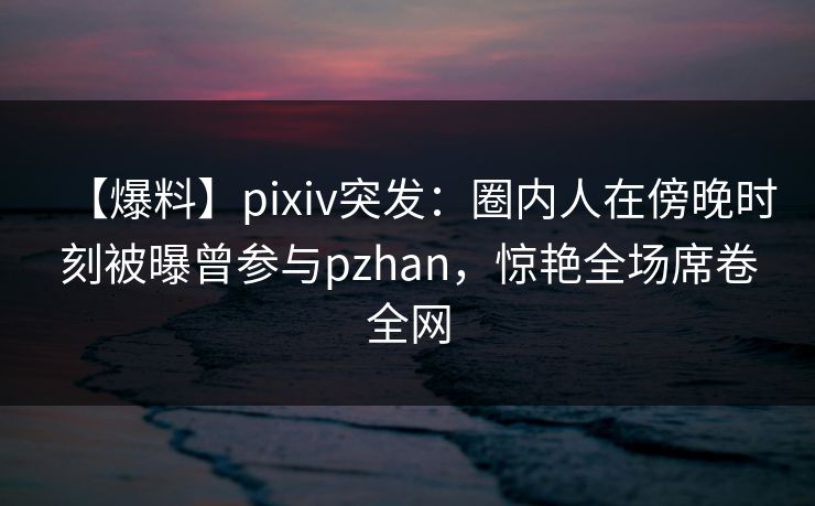 【爆料】pixiv突发：圈内人在傍晚时刻被曝曾参与pzhan，惊艳全场席卷全网