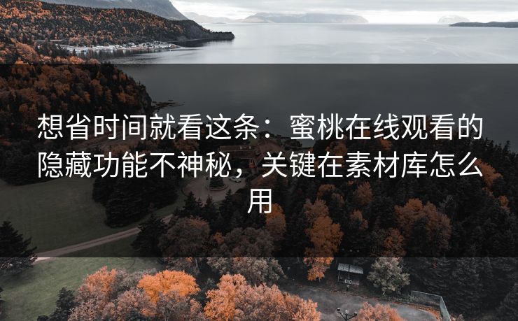 想省时间就看这条:蜜桃在线观看的隐藏功能不神秘,关键在素材库怎么用