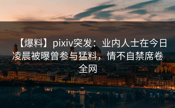 【爆料】pixiv突发：业内人士在今日凌晨被曝曾参与猛料，情不自禁席卷全网